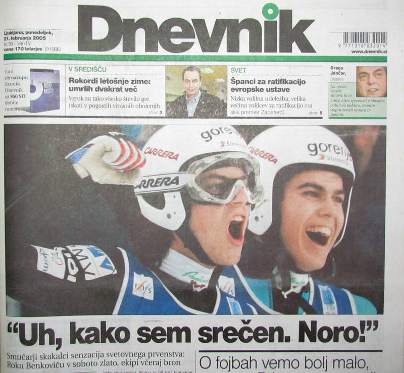 1. Rok Benkovič SP Rok Benkovič po zmagoslavju. Kamničani, Mengšani in seveda tudi Slovenija ima svetovnega prvaka v smučarskih skokih (vir: Dnevnik, 21.2.2005).