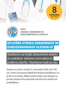 Stavkovni letak Sindikata zdravnikov in zobozdravnikov FIDES.