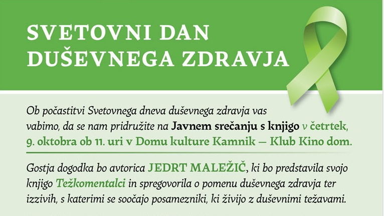 Javno srečanje s knjigo ob Svetovnem dnevu duševnega zdravja
